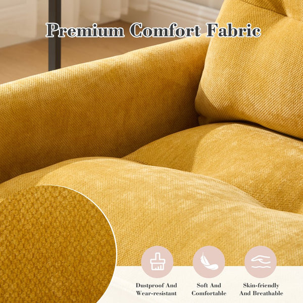 English Elm UNITED Swivel Barrel Chair with Chenille Upholstery, 360° Smooth Rotation, Padded Arm Comfort and Side Pockets for Living Room Relaxation Mustard yellow W1568P290085