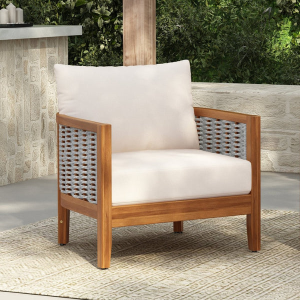 English Elm Outdoor Acacia Wood Tub Chair Woven Rope Deep Seating with Cushions for Patio Garden N780P245859G