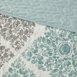 English Elm 6 Piece Printed Quilt Set With Decorative Pillows - Aqua King/Cal King, Elegant And Reversible Design B03597395