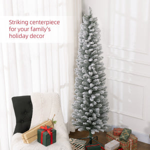 English Elm Homcom 6Ft Snow Flocked Pencil Christmas Tree - Realistic Design, Space-Saving & Easy Assembly W2225P249624