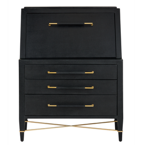 Verona Black Secretary Desk - Stylish Lacquered Design with USB Ports, Adjustable Shelves & Safety Features
