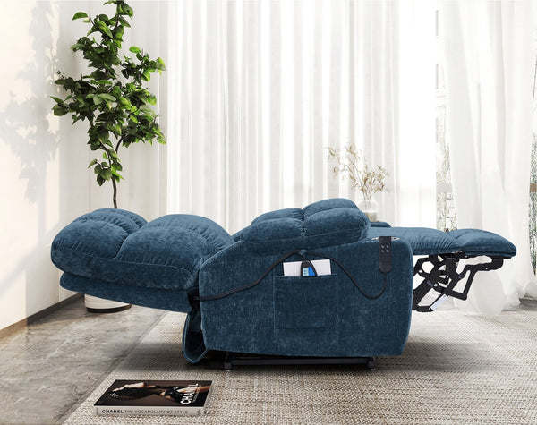 English Elm Liyasi Power Swivel Rocker Recliner Chair with Dual OKIN Motors, 240° Swivel, USB, Lumbar Support Blue W820S00060