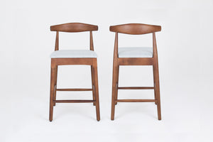 English Elm Mid-Century Solid Wood 24" Counter Stools with Upholstered High-Rebound Seat and Curved Backrest, Set of 2 LIGHT GREY,Walnut W2812P269437