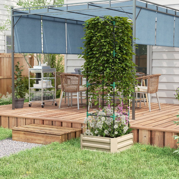 English Elm Outsunny Galvanized Raised Garden Bed With Trellis, Perfect Outdoor Planter Box For Vegetables & Flowers W2225P174391-GIGA