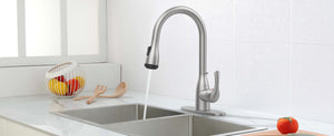 English Elm Kitchen Pull Down Faucet Brushed Nickel High Arc Sprayer for Farmhouse Bar Sinks T3177P289664