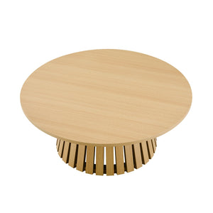 English Elm Layla Round Coffee Table with Slatted Conical Base, Wood Grain Finish, 35.4" Top for Stylish Living Room Decor Light Oak B365P398084