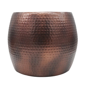 English Elm D19.5x16" Nuria Hammered Accent Table — Versatile Short Pedestal for Plants, Seating, Global-Inspired Decor W2078P410078