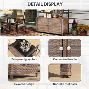 English Elm Outsunny Pe Rattan Outdoor Bar Cart with Tempered Glass Top and Storage Cabinet W2225P485624