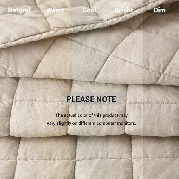 English Elm 3-piece French Linen Quilt Set King Garment Washed Box Stitch Breathable Bedding Linen B035P408298