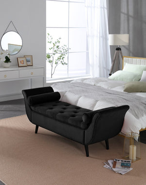 English Elm Vintage Velvet Tufted Storage Bench Extra Long Mid Century Seating for Bedroom W2795P428373