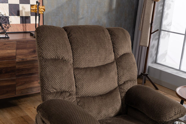 English Elm Ultra Wide Velvet Swivel Lounge Chair with Massage Heating and Powered Lift Assist Brown W547P425984