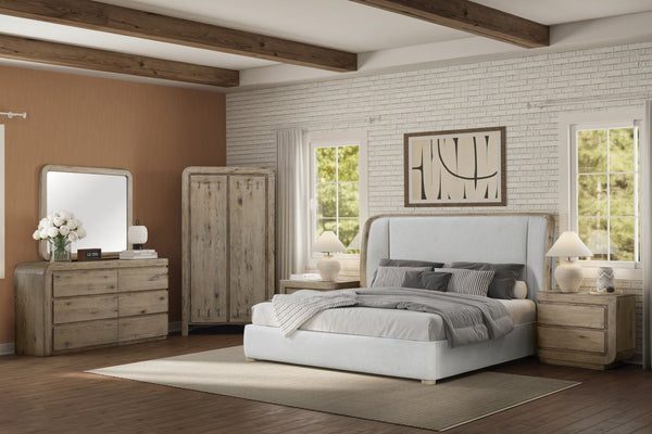 English Elm Queen Channel Tufted Upholstered Bed Knotty Pine Wood Frame Transitional Bedroom B2699S00109