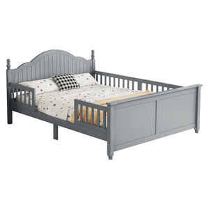 English Elm Full Full Size Kids Bed Gray — Solid Pine Wood Platform with Headboard & Footboard, Guardrail, 300LB Capacity W2593P358753