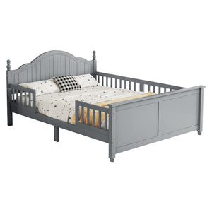 English Elm Twin Low Profile Kids Platform Bed Solid Pine Frame with Guardrails and Storage Grey W2593P411272