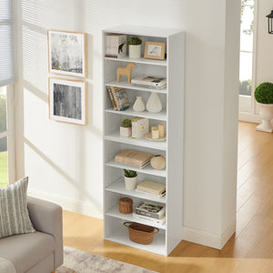 English Elm CD MDF 8-Tier Media Cabinet with Adjustable Shelves, 71" Tall Sturdy Storage for Home Office Display and Organization White W2972P333111