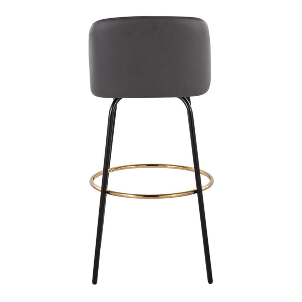 English Elm Toriano 30" Contemporary Barstool Set Of 2 In Grey Faux Leather With Gold Footrest & Swivel Comfort B202S00691-GIGA