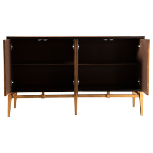 English Elm Capri Brown & Antique Gold Two-Tone 4-Door Accent Cabinet — Elegant Storage, Spacious Concealed Design B062P328616