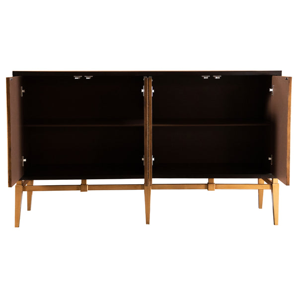 English Elm Capri Brown & Antique Gold Two-Tone 4-Door Accent Cabinet — Elegant Storage, Spacious Concealed Design B062P328616
