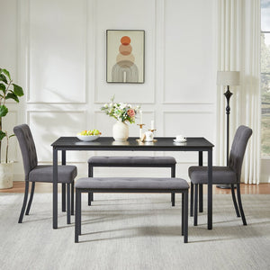English Elm 5-piece Dining Set with Steel Frame Padded Chairs Benches for Kitchen or Room W1162P468417