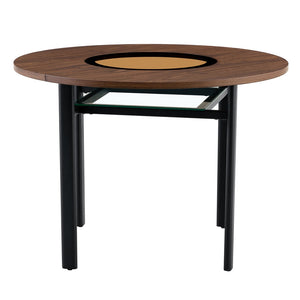 English Elm Table Set 42 Inch Round Wood Grain Mdf with Glass Inlay and 4 Ergonomic Chairs Brown+Black,White W1151S04488