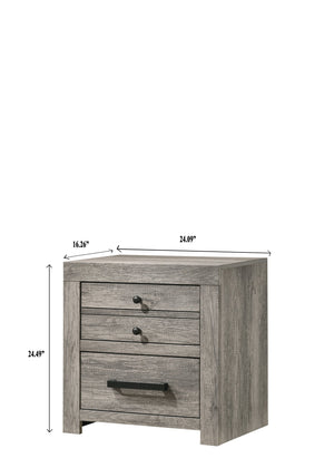 English Elm 1pc Weathered Gray Nightstand Rustic Modern Two-Drawer Accent Table 24.1"x16.3"x24.5" Metal Handles, Easy Assembly B2741P354504