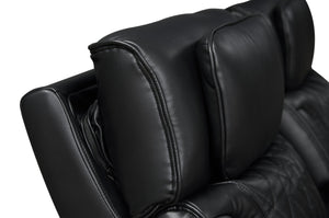 English Elm Jazz 74"W Leather Aire Power Reclining Loveseat with Bluetooth Speakers, LED Lighting, USB-C Ports Black B061P361343