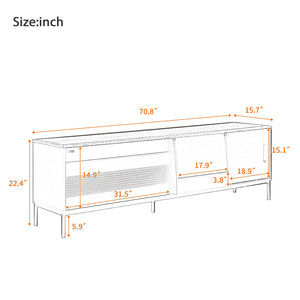 English Elm U-can Mid Century Walnut Media Console with Sliding Doors and Metal Frame for Living Rooms Brown N724P360370D