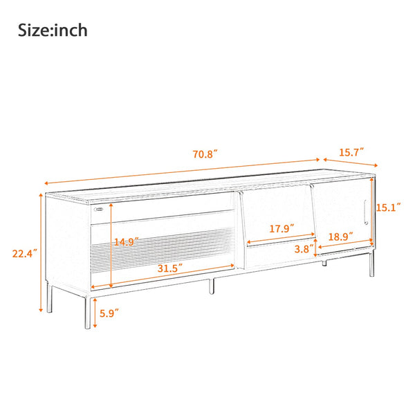 English Elm U-can Mid Century Walnut Media Console with Sliding Doors and Metal Frame for Living Rooms Brown N724P360370D