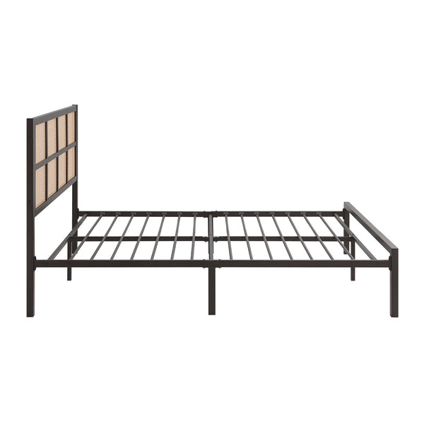 English Elm 1pc Full Platform Bed Metal Frame Bronze Finish Faux Cane Headboard Coastal Bedroom B011P214031