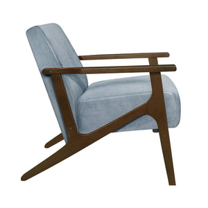 English Elm Modern Velvet Accent Chair with Dark Walnut Angular Frame, Streamlined Mid-Century Comfort Design Blue Gray 35 L x 27.25 W x 19.25 H B011P271914