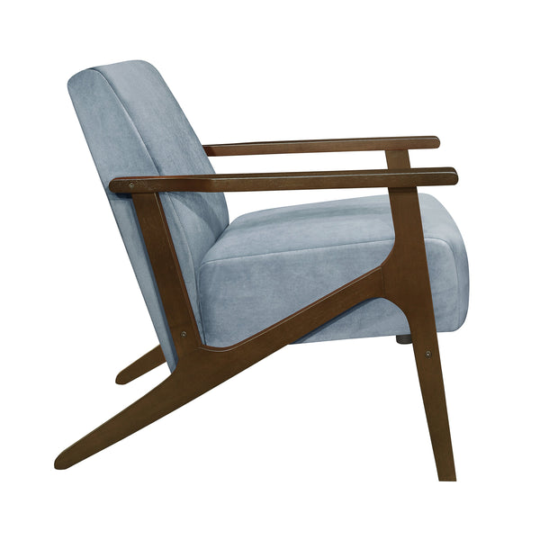 English Elm Modern Velvet Accent Chair with Dark Walnut Angular Frame, Streamlined Mid-Century Comfort Design Blue Gray 35 L x 27.25 W x 19.25 H B011P271914