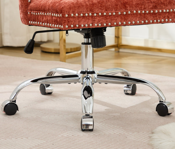 English Elm A&A Tufted Chenille Office Chair with Gold Chrome Base, Plush High-Rebound Cushion for Comfort Orange W1143P366776