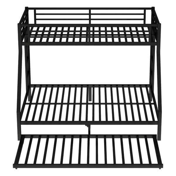 English Elm Twin Triple Metal Bunk Bed Matte Powder Coated Frame with Full Safety Guardrails W1580S00495