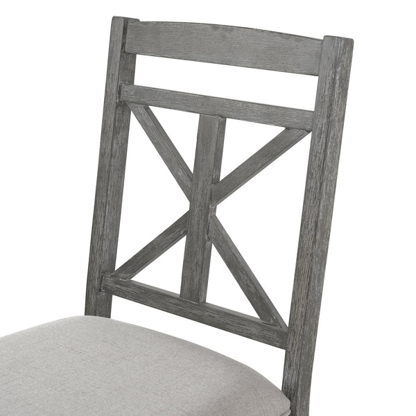 English Elm TREXM Retro 5-Piece Extendable Round-to-Oval Dining Set with Upholstered Chairs, Solid Rubberwood Finish Grey ST000141AAE