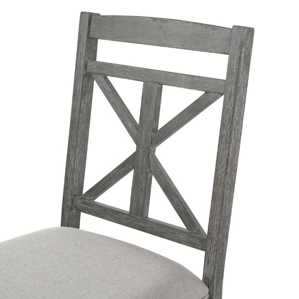 English Elm Trexm Retro Extendable Round Dining Set with Four Linen Upholstered Chairs Rubberwood Grey ST000141AAE-2026