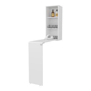 English Elm White Folding Table with Storage Shelves, Modern Rectangular White Accent Table with 3 Open Tiers for Organizing Rooms, Hallways, Entryways (66.4" H) B062P290293