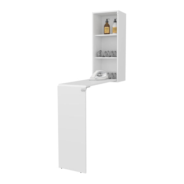 English Elm White Folding Table with Storage Shelves, Modern Rectangular White Accent Table with 3 Open Tiers for Organizing Rooms, Hallways, Entryways (66.4" H) B062P290293