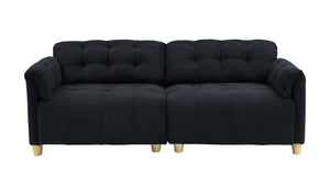 English Elm French Retro Cloud Fabric Double-Seat Sofa — Compact Solid Wood Frame, Sponge Comfort, 500lb Capacity Black W1658S00120