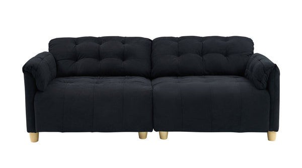 English Elm French Retro Cloud Fabric Double-Seat Sofa — Compact Solid Wood Frame, Sponge Comfort, 500lb Capacity Black W1658S00120