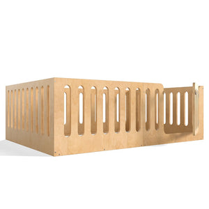 English Elm Twin Solid Pine Montessori Floor Bed with House Frame Door and Safety Fence Natural W5305P420636