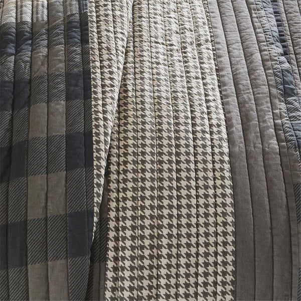 JLA Home Woolrich - 100% Cotton Woolrich Oversized Quilt Mini Set—Reversible Plaid to Solid Brown, Breathable Cozy Layering 96 L x 92 W x 0.25H WR14-1726