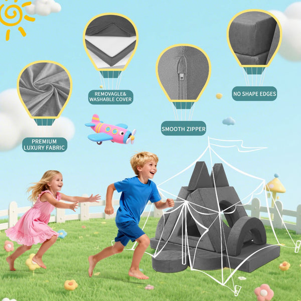 English Elm 14pcs Modular Foam Play Couch Set Convertible Toddler Fort Builder for Playrooms Dark Gray T5880P493439