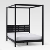 Minimalist Boho Full Canopy Bed with Simple Headboard Black ISLB6BBL Walker Edison