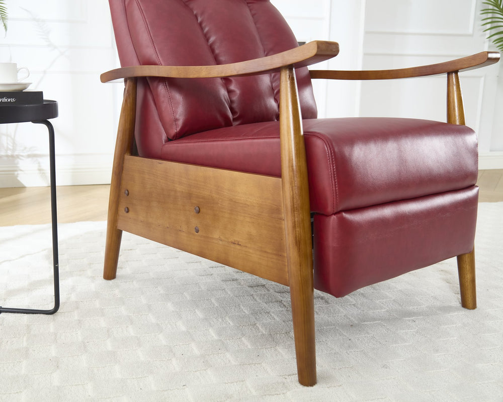 English Elm COOLMORE Mid-Century Recliner Armchair with Footrest, Plush Foam Cushion, Solid Wood Frame Comfort WINE RED W1539P210124