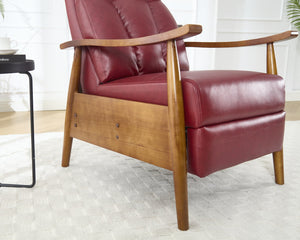 English Elm COOLMORE Mid-Century Recliner Armchair with Footrest, Plush Foam Cushion, Solid Wood Frame Comfort WINE RED W1539P210124
