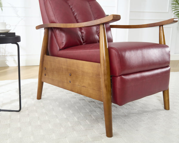 English Elm COOLMORE Mid-Century Recliner Armchair with Footrest, Plush Foam Cushion, Solid Wood Frame Comfort WINE RED W1539P210124
