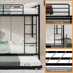 English Elm Durable Iron Bunk Bed With Trundle, Safety Rails & Modern Design – Perfect For Kids, Guests & Space-Saving! W1935P360854