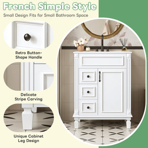 English Elm 24" Bathroom Vanity With Ceramic Sink - Elegant Modern Design, 2 Soft-Close Drawers, Adjustable Shelf N710P318990K