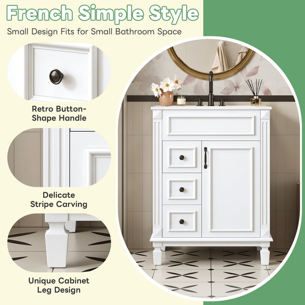 English Elm 24" Bathroom Vanity With Ceramic Sink - Elegant Modern Design, 2 Soft-Close Drawers, Adjustable Shelf N710P318990K