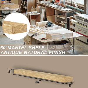 English Elm Fireplace Mantel, 60" Rustic Floating Shelf With Durable Resin Caps, Perfect For Home Decor & Display T3210P391497